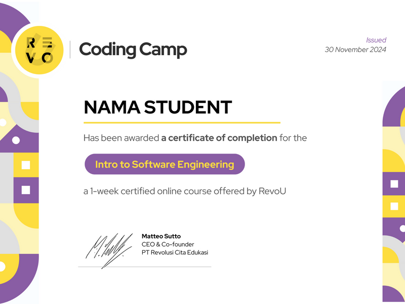 Contoh sertifikat penyelesaian RevoU Mini Course