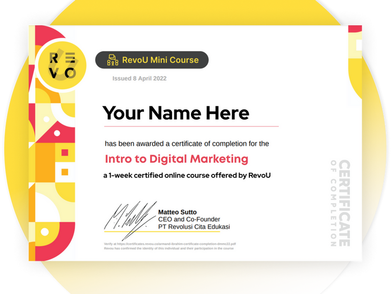 Contoh sertifikat penyelesaian RevoU Mini Course